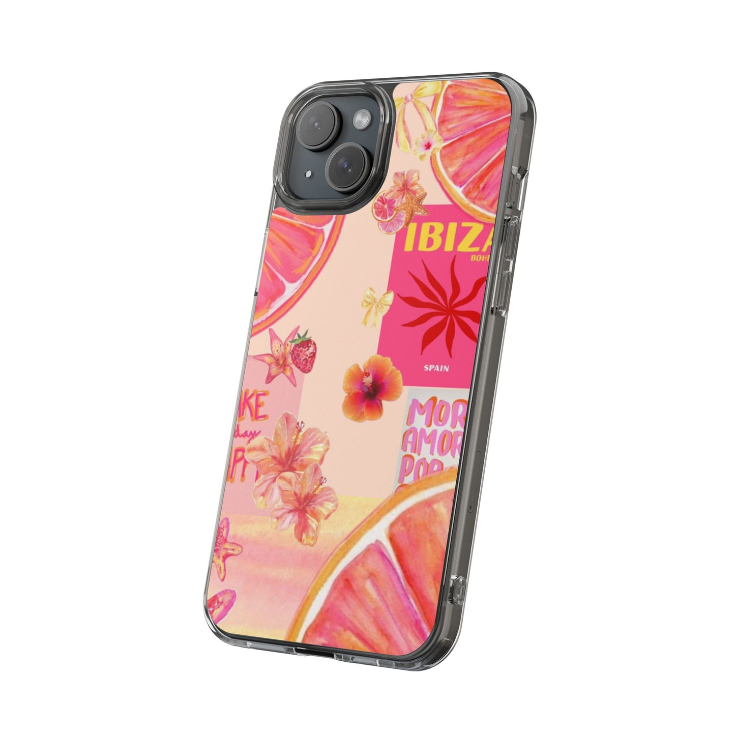Clear Impact Phone Case — Pink Ibiza Citrus Floral Design