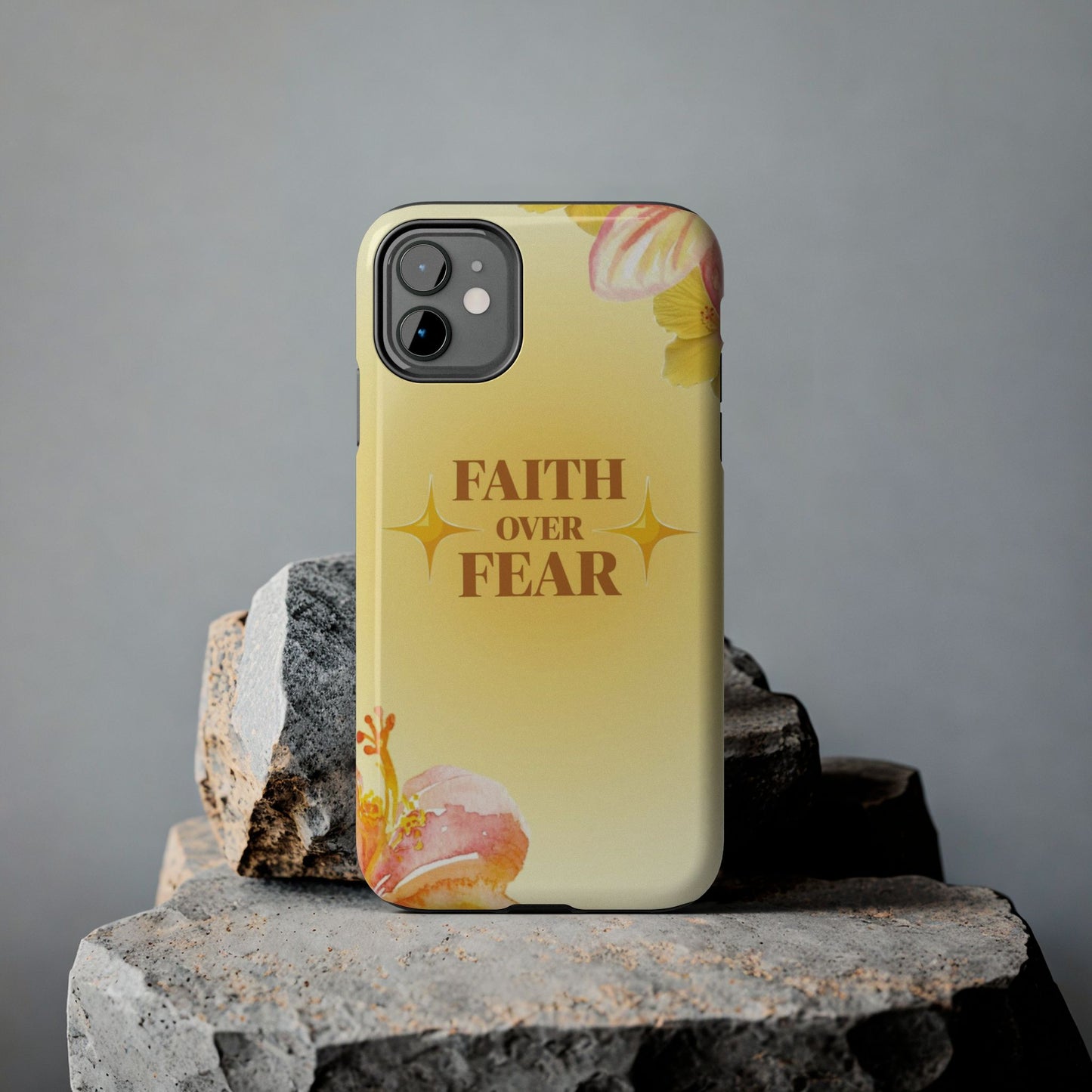 Faith Over Fear Tough Phone Case — Floral Yellow Protective Cover