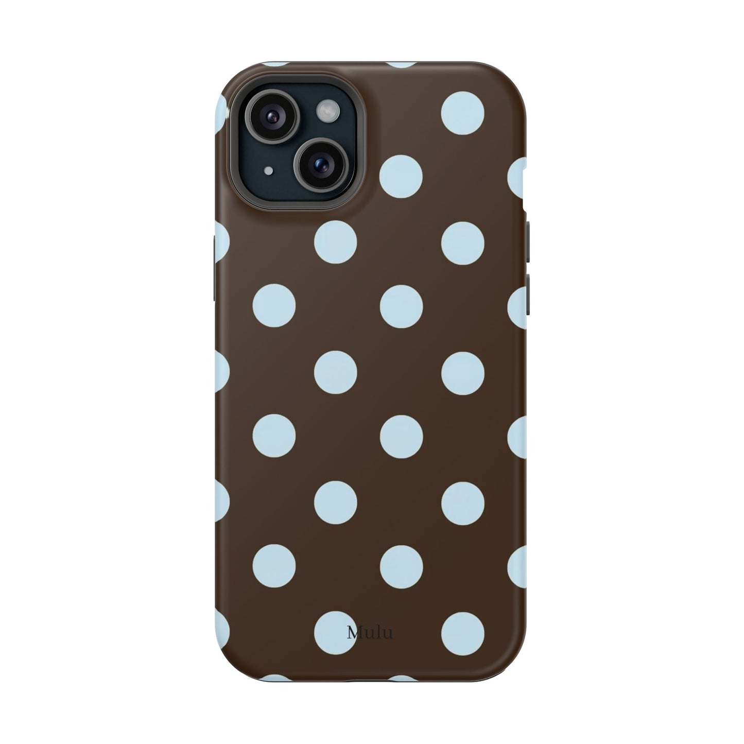 Polka Dot Magnetic Phone Case — Brown with Light Blue Dots, Impact-Resistant