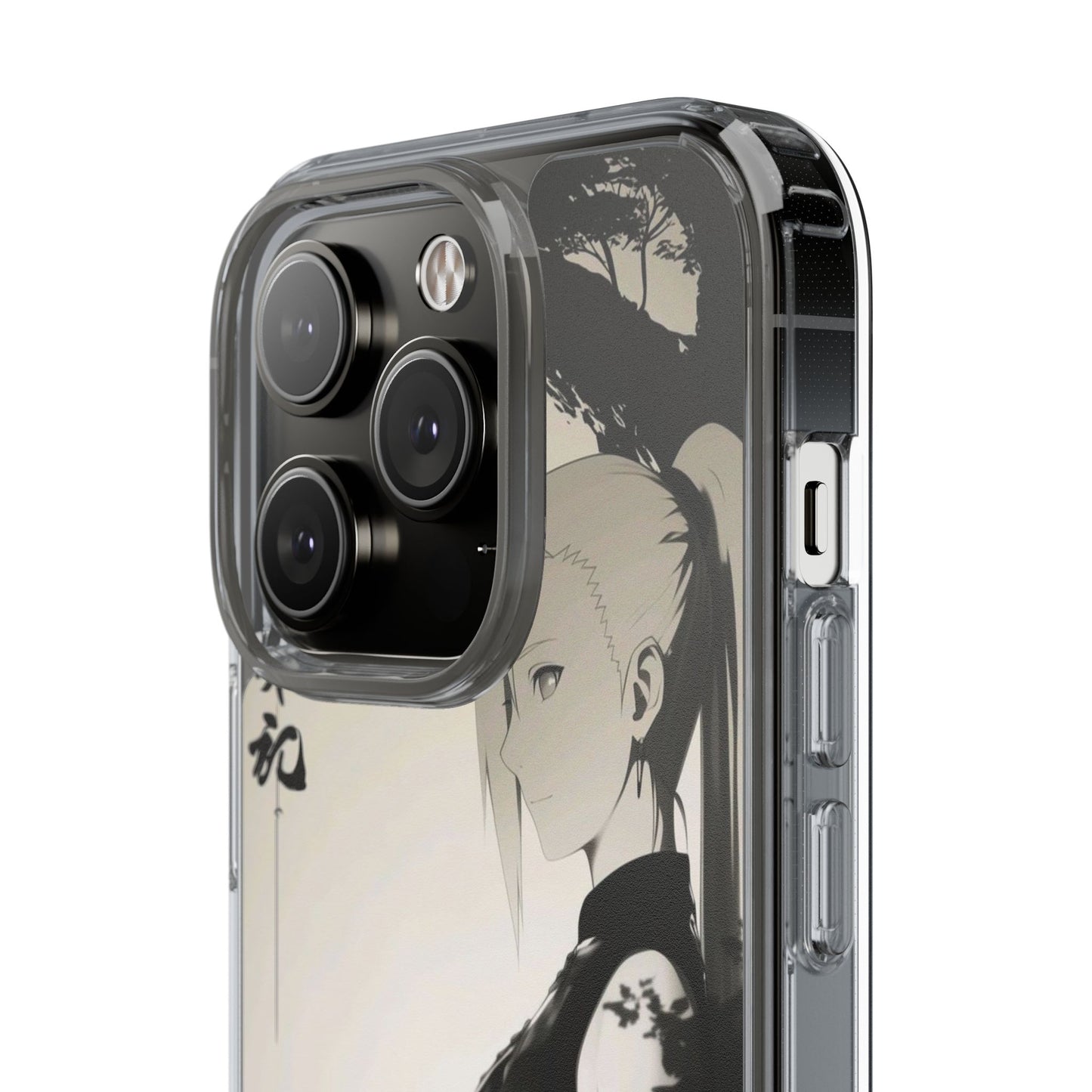 Anime Samurai Clear Phone Case — Monochrome Sumi-E Style