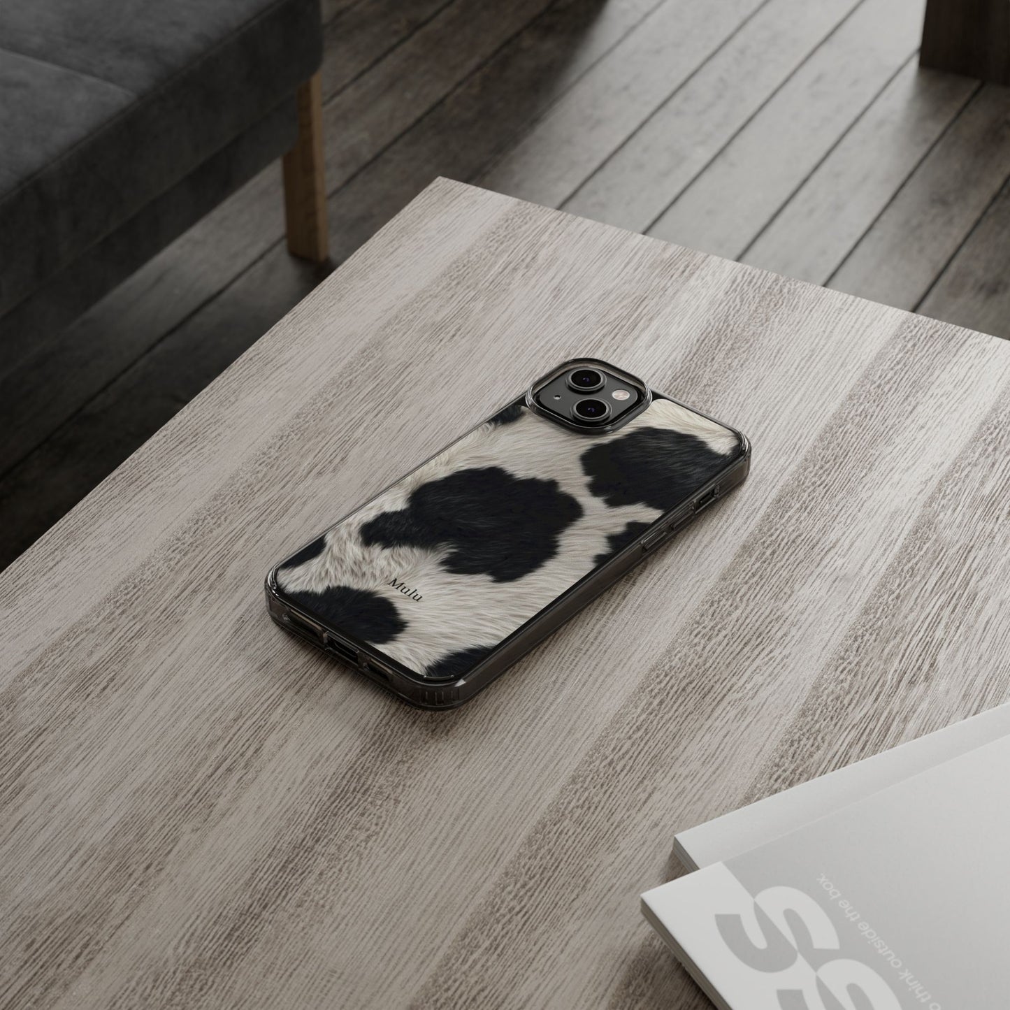 Cow Print Clear Impact Phone Case — Faux Fur Black & White Protection