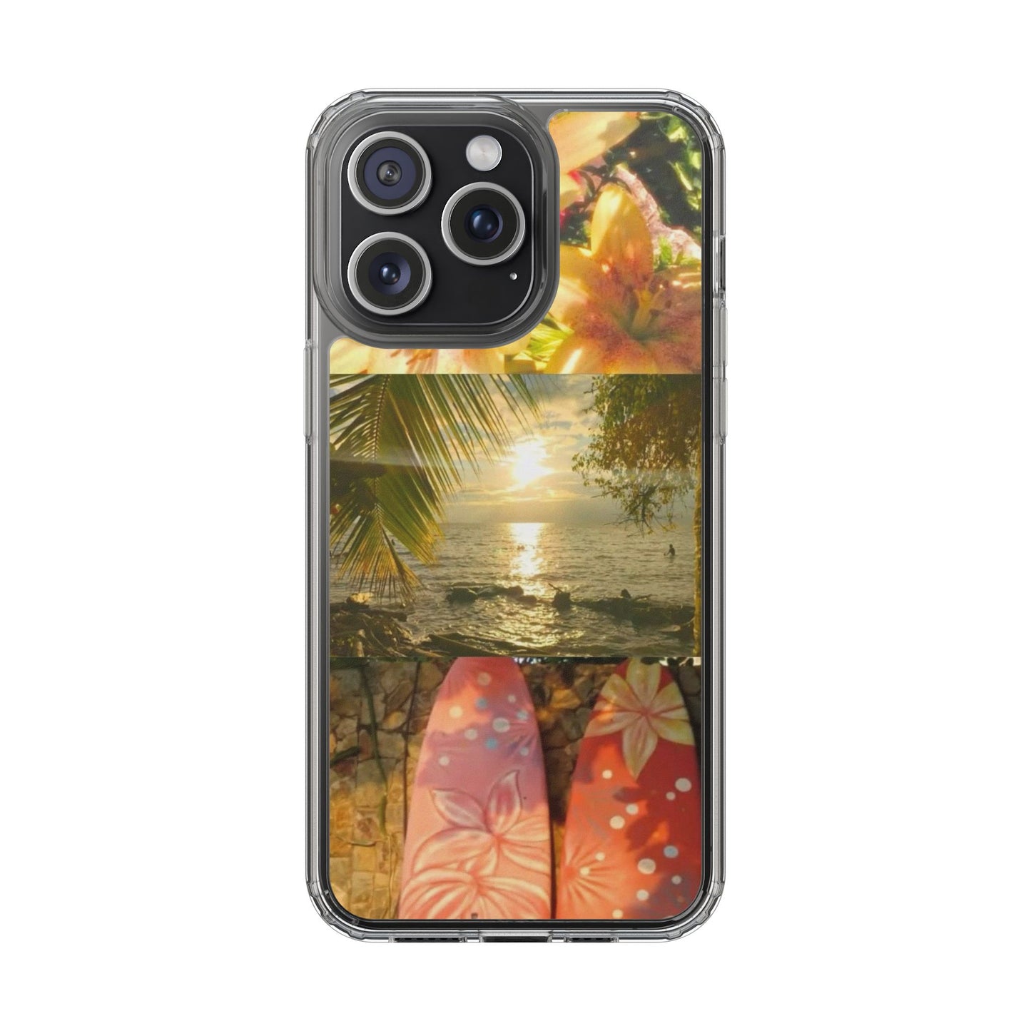 Tropical Sunset Phone Case — Floral Surfboard Clear iPhone Case