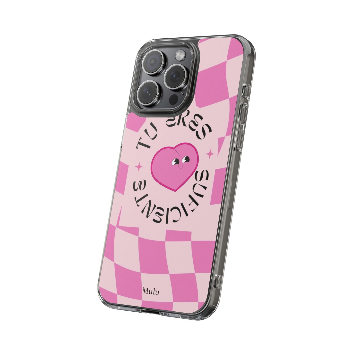 Clear Impact-Resistant Phone Case — Pink Checkerheart “Tu Eres Suficiente” Design