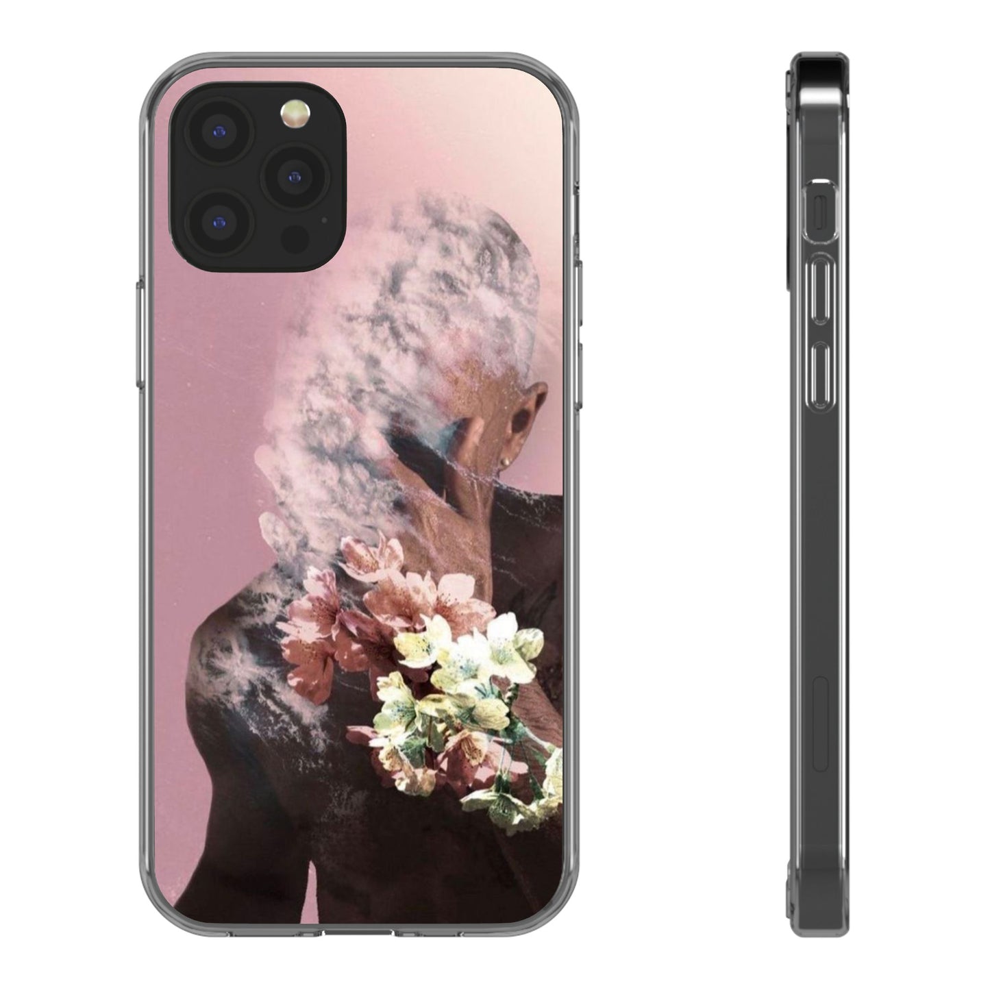 Clear Phone Case — Pink Floral Smoke Art iPhone Case