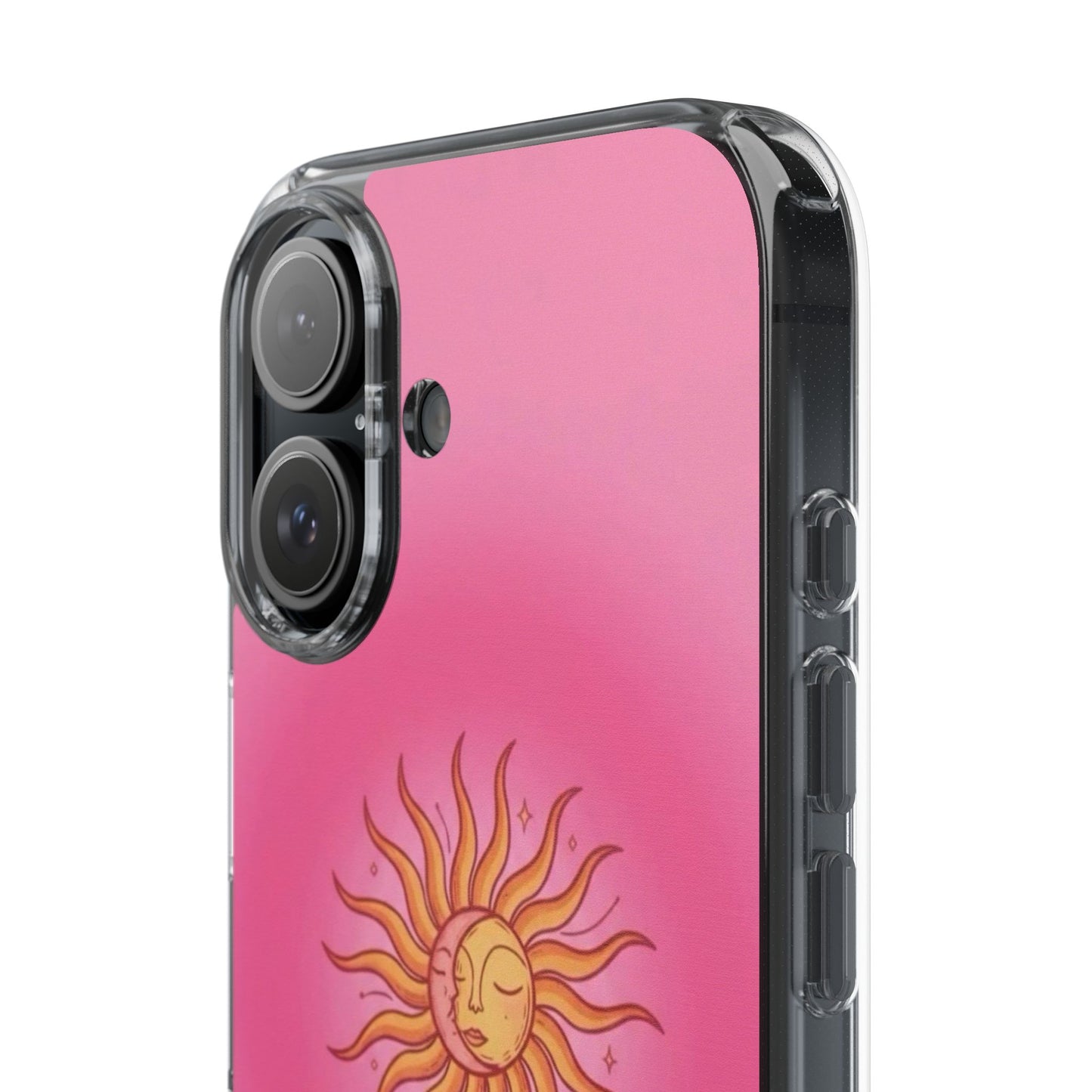 Pink Sun Phone Case — Radiant Sunburst Impact-Resistant Clear Case