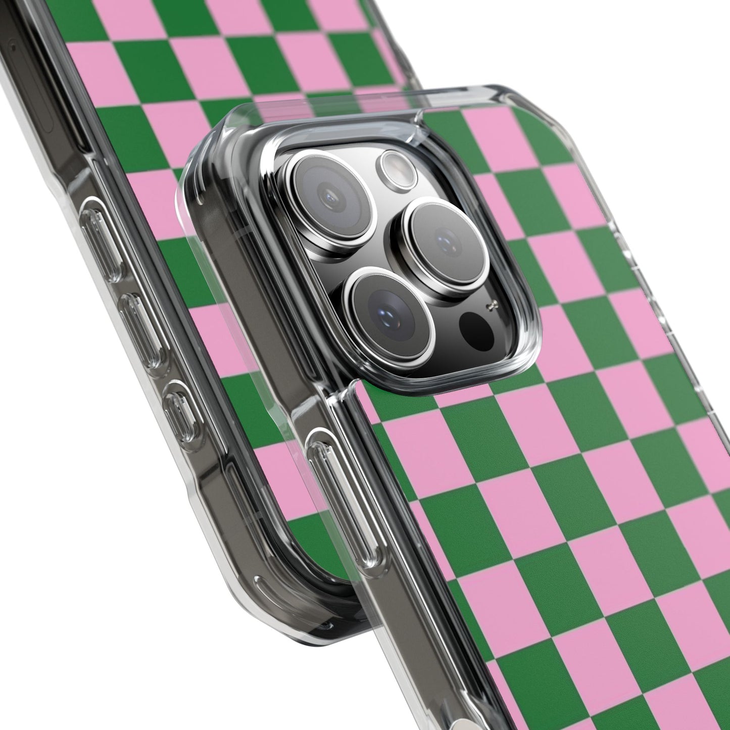 Pink & Green Checkerboard Magnetic Clear Phone Case