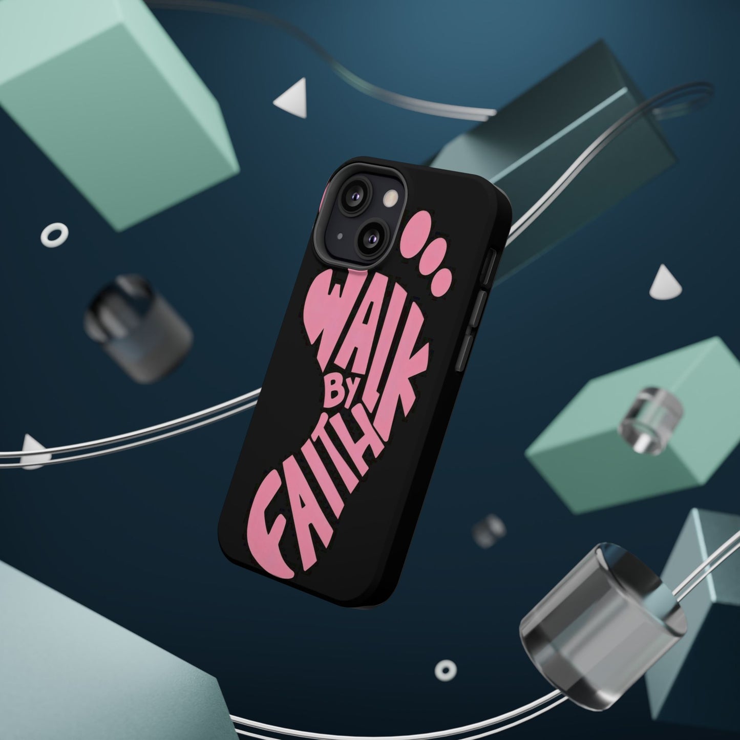 Phone Case — "Walk By Faith" Pink Footprint Magnetic Impact-Resistant Case