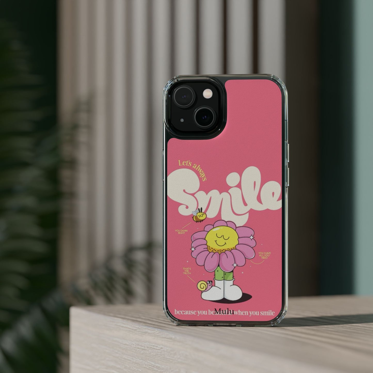 Clear Impact-Resistant Phone Case — Pink 'Smile' Flower Design