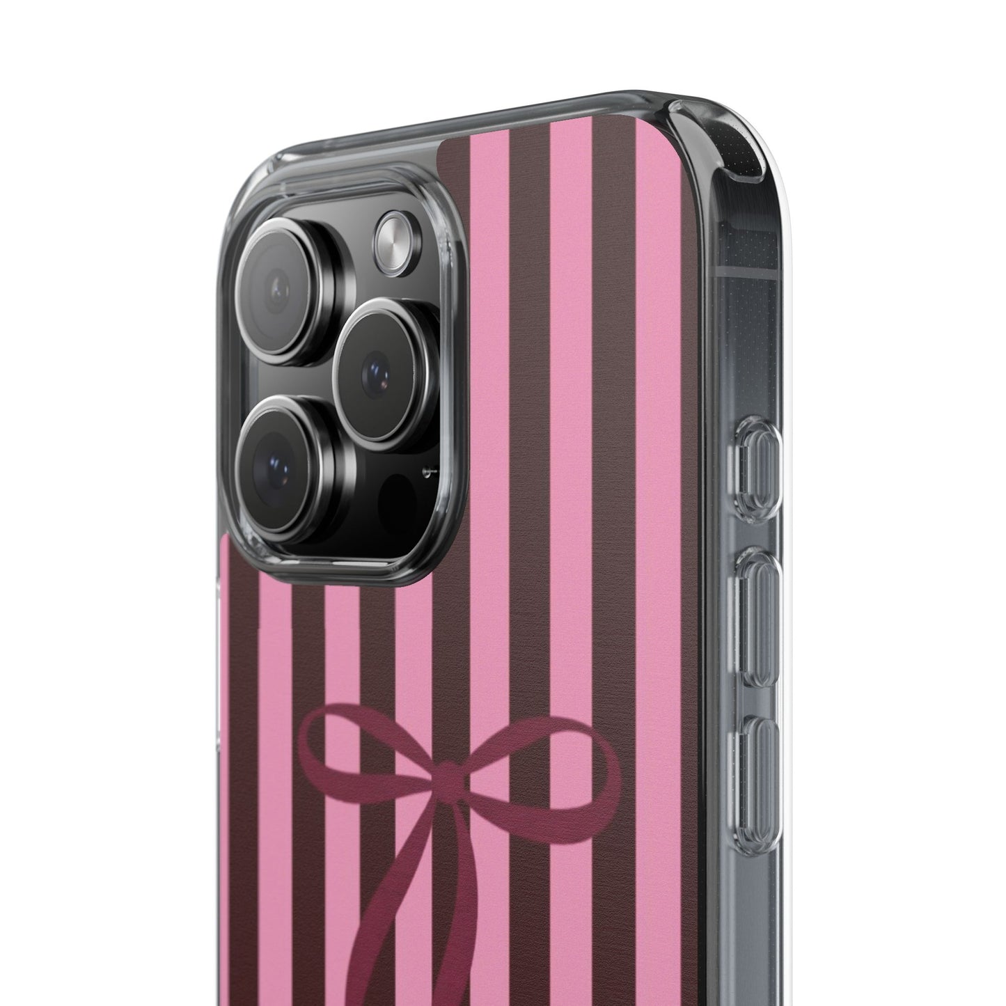 Pink Striped Ribbon Clear Impact-Resistant Phone Case