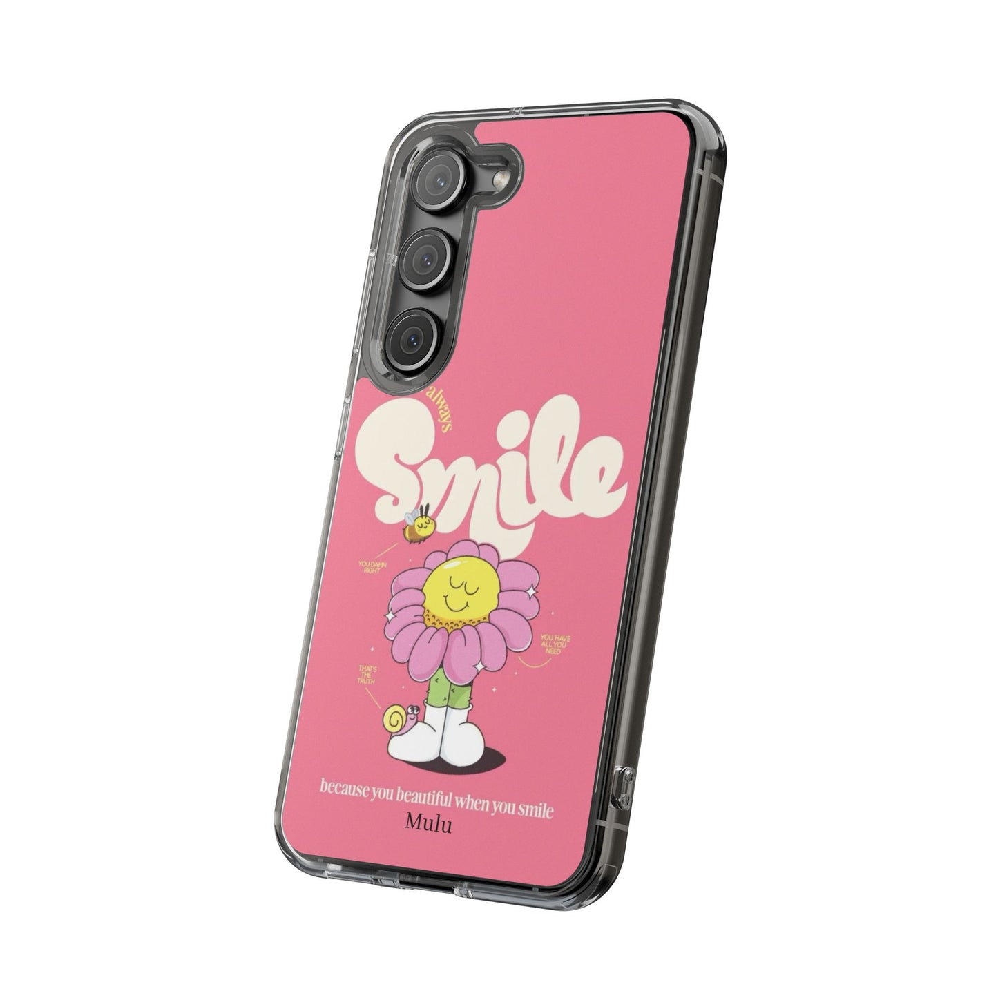Clear Impact-Resistant Phone Case — Pink 'Smile' Flower Design