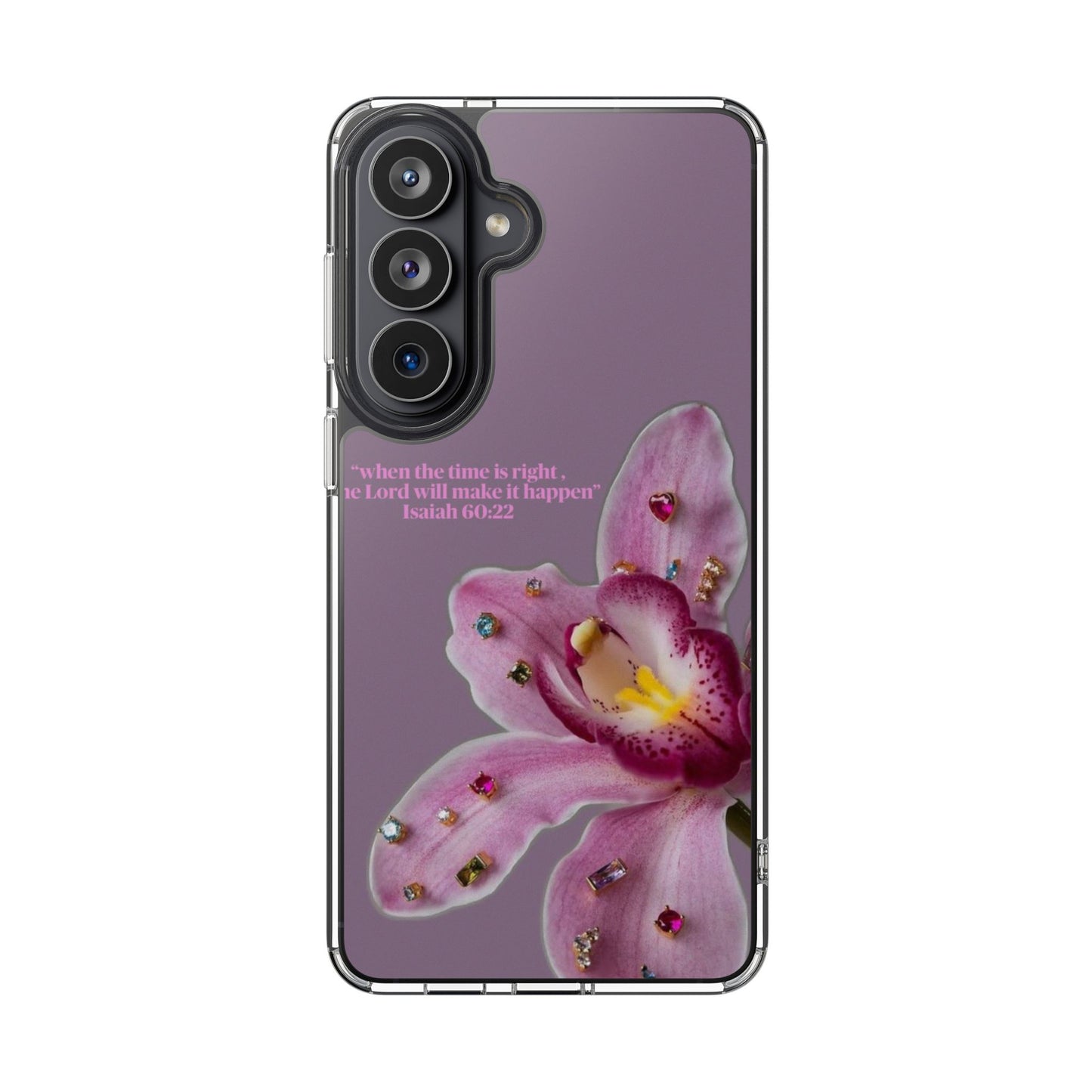 Clear Floral Impact-Resistant Phone Case — "When the time is right" Rose Orchid Design