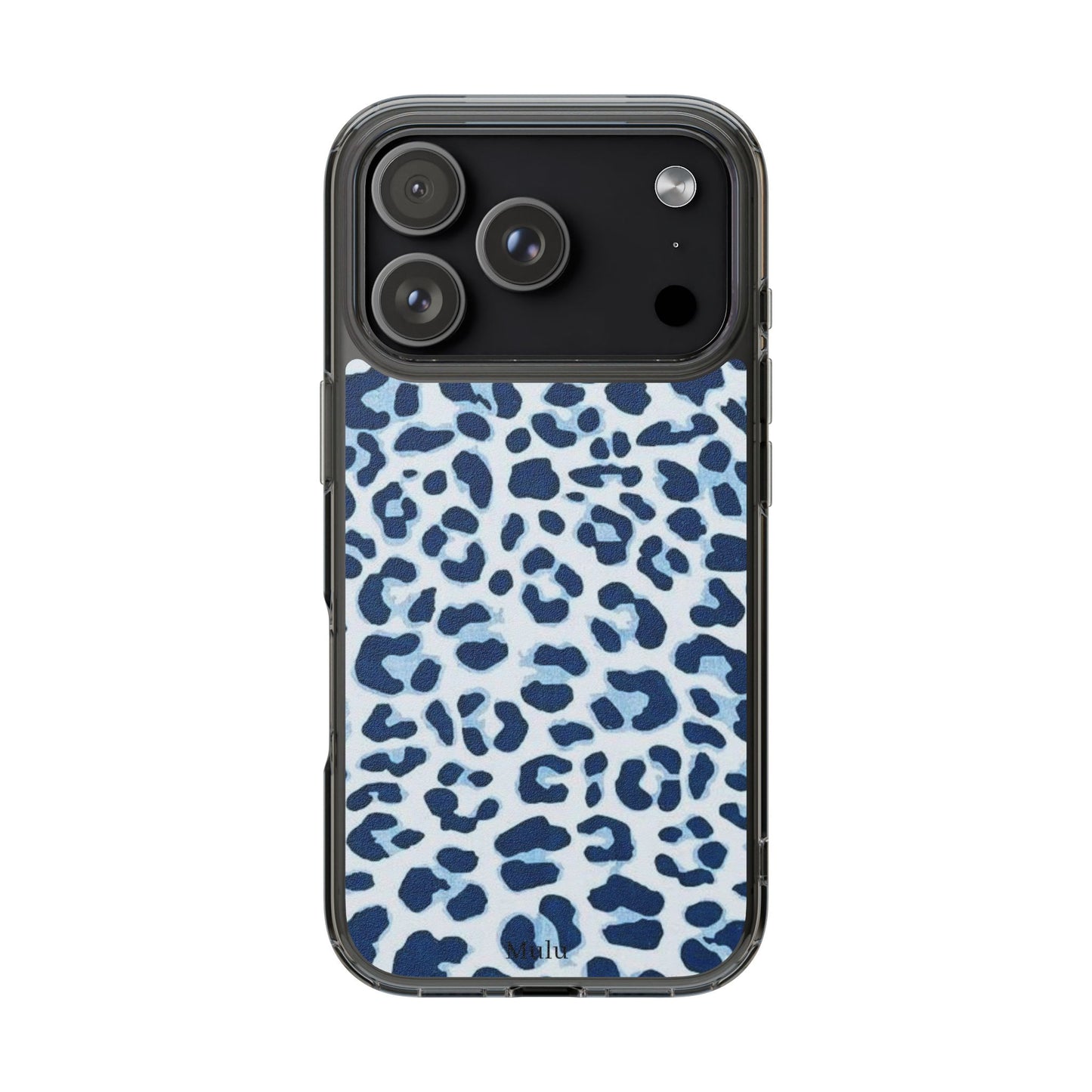 Clear Impact-Resistant Phone Case — Blue Watercolor Leopard Print