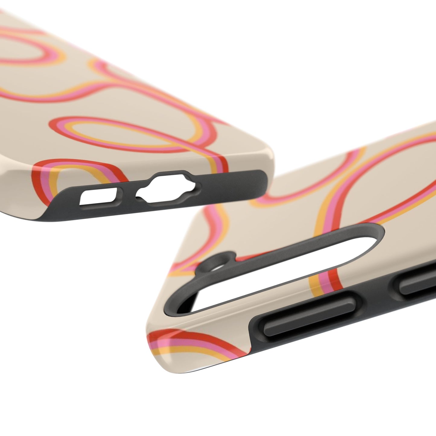 Retro Swirl Tough Phone Case — Beige Pink Orange Abstract Protection