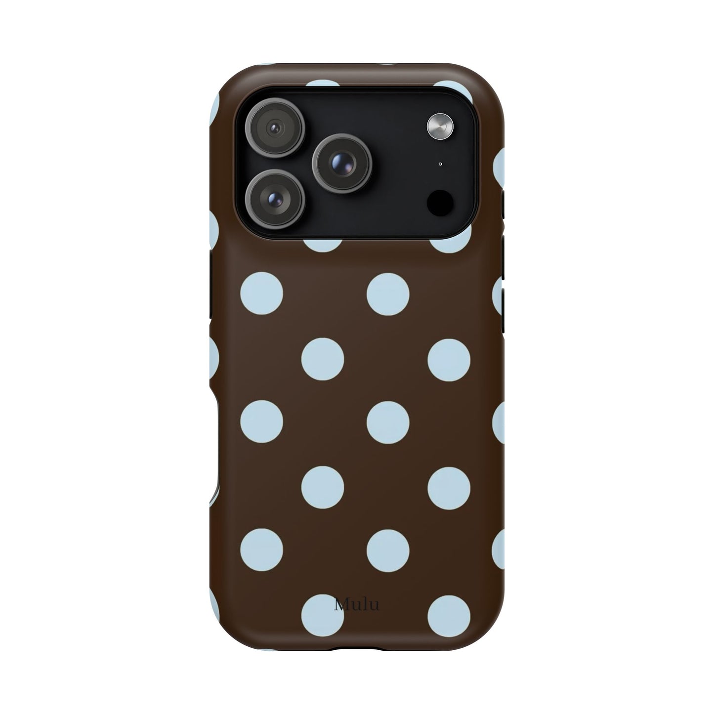 Polka Dot Magnetic Phone Case — Brown with Light Blue Dots, Impact-Resistant