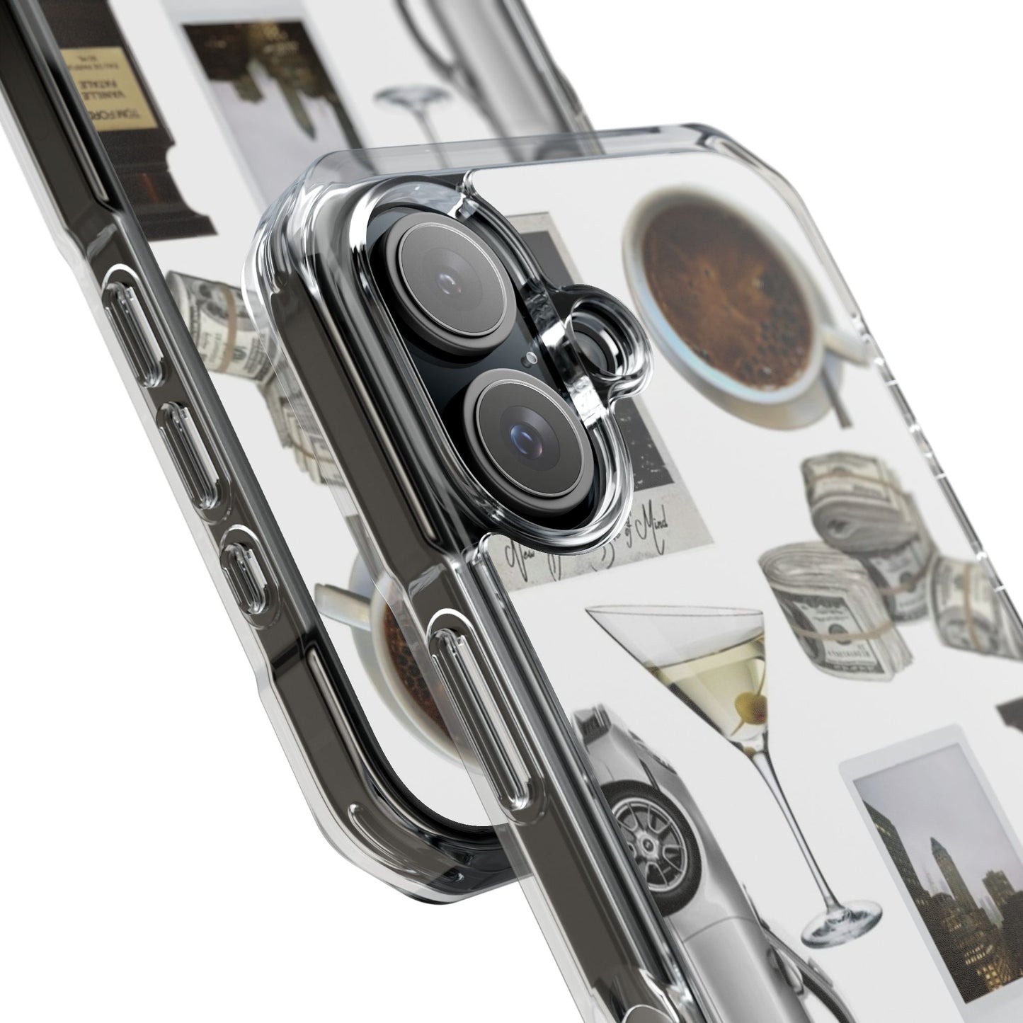Clear Impact Phone Case — Luxe Collage (Leopard, Martini, Coffee & Vintage Car)