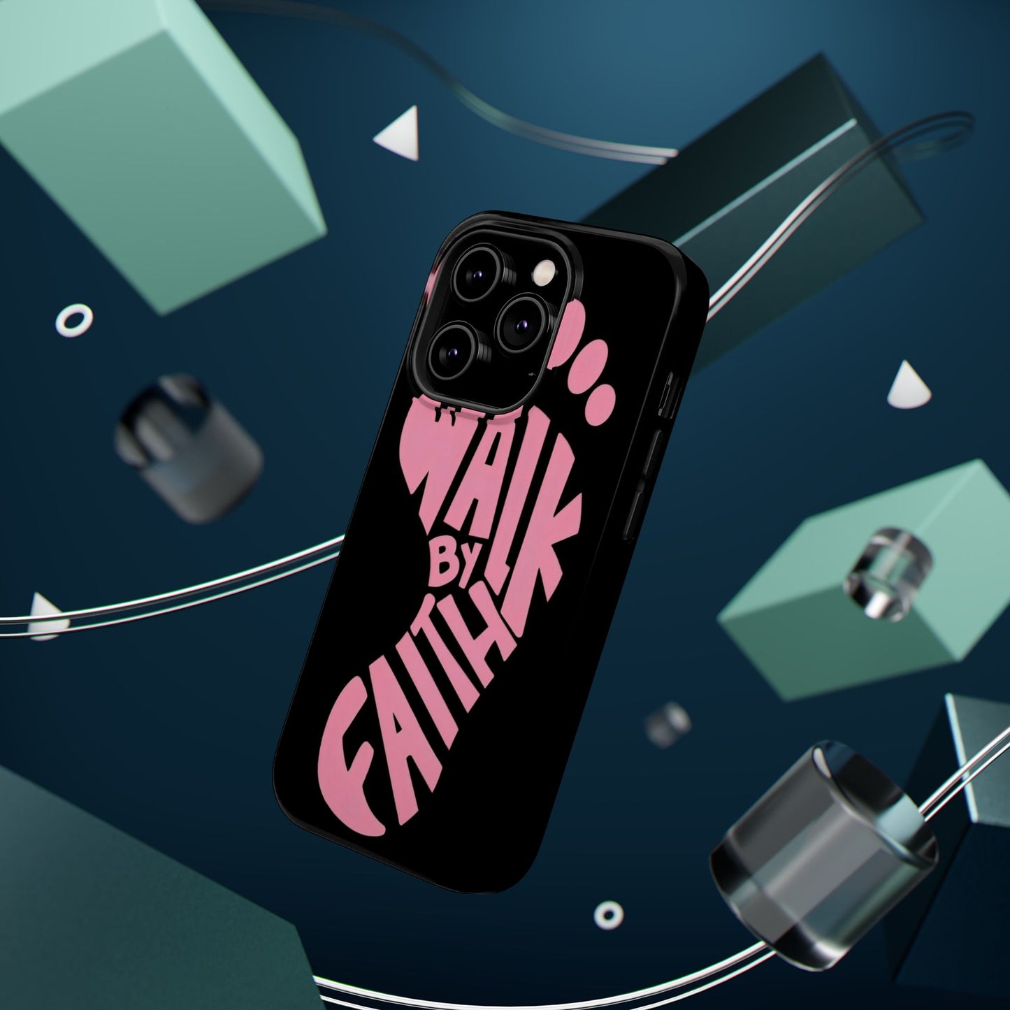 Phone Case — "Walk By Faith" Pink Footprint Magnetic Impact-Resistant Case