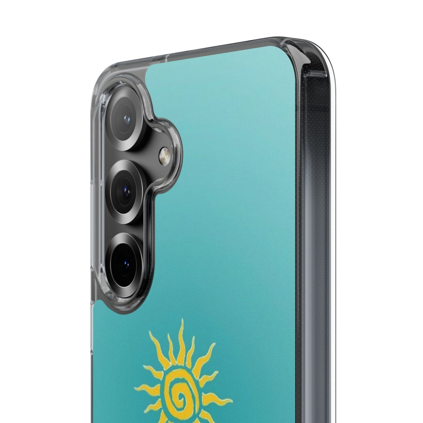 Clear Impact-Resistant Phone Case — Yellow Sun on Teal Gradient