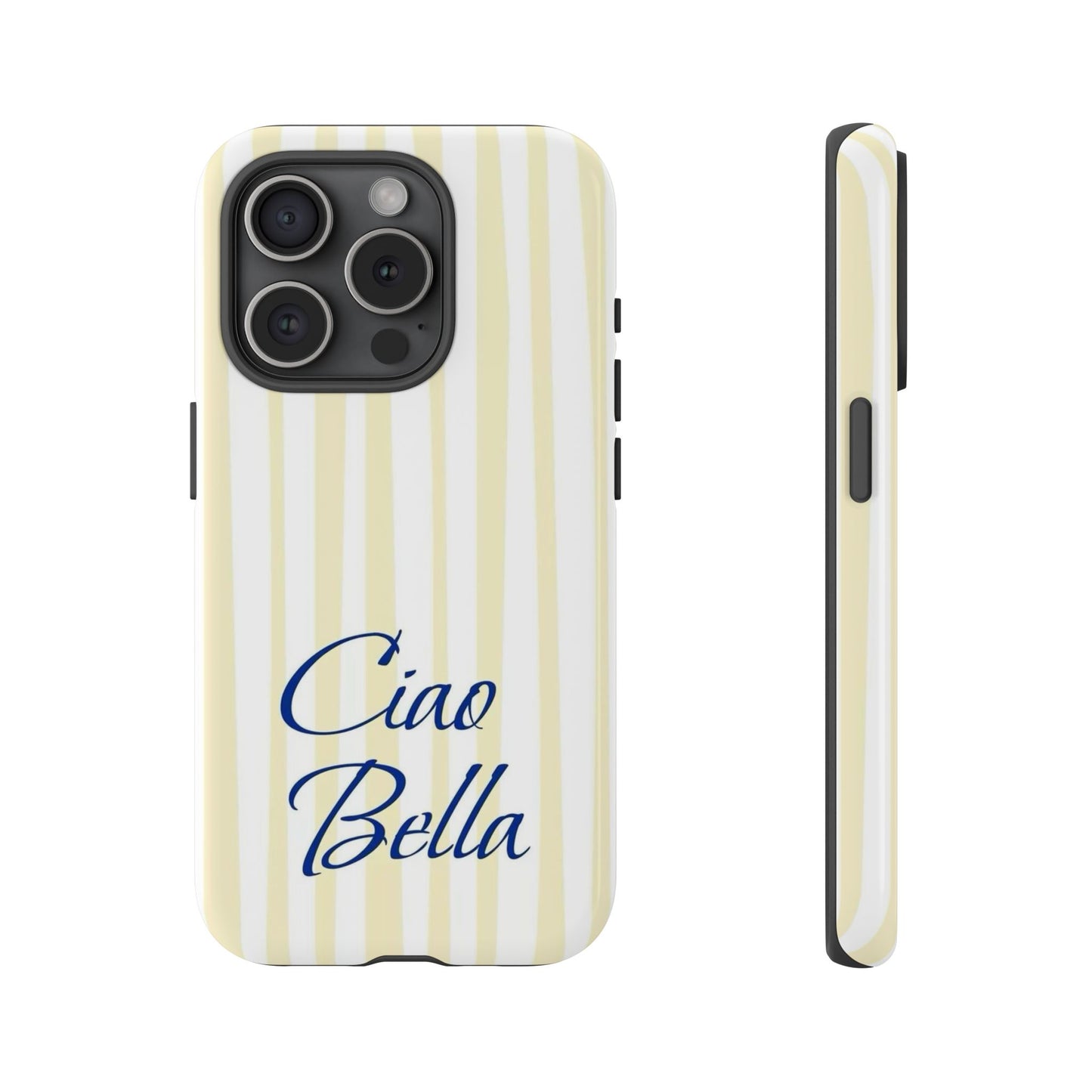 Ciao Bella Phone Case – Striped Elegant Italian Script Protective Cover