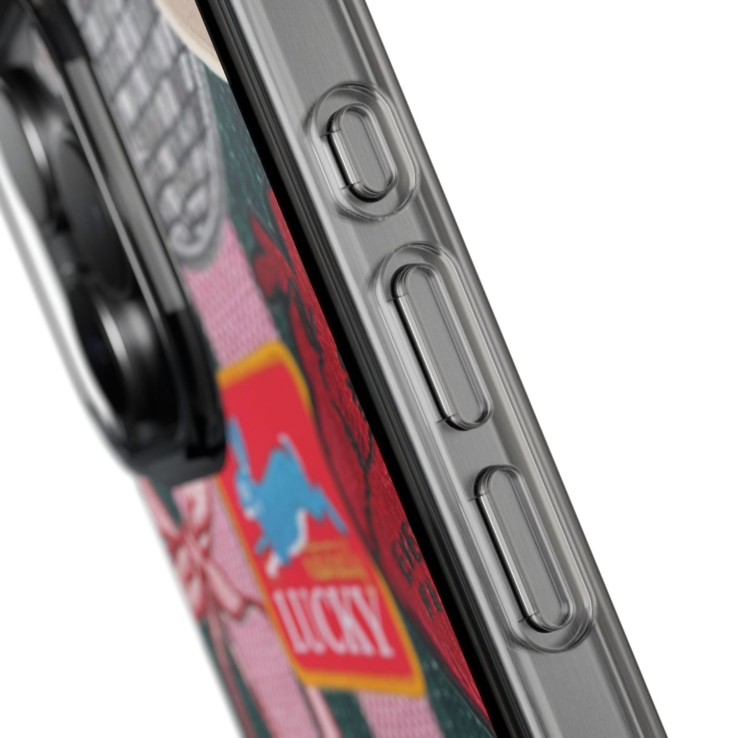 Clear Impact-Resistant Phone Case — Retro Patchwork Stickers (Lucky, Cherries, Silly Goose)