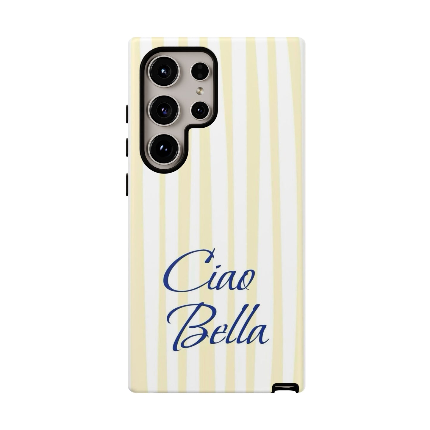 Ciao Bella Phone Case – Striped Elegant Italian Script Protective Cover