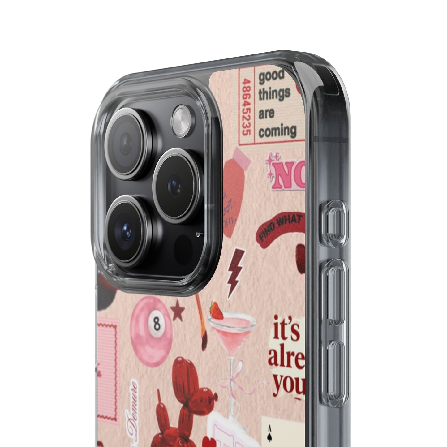 Clear Impact-Resistant Phone Case — Retro Cherry & Sticker Collage