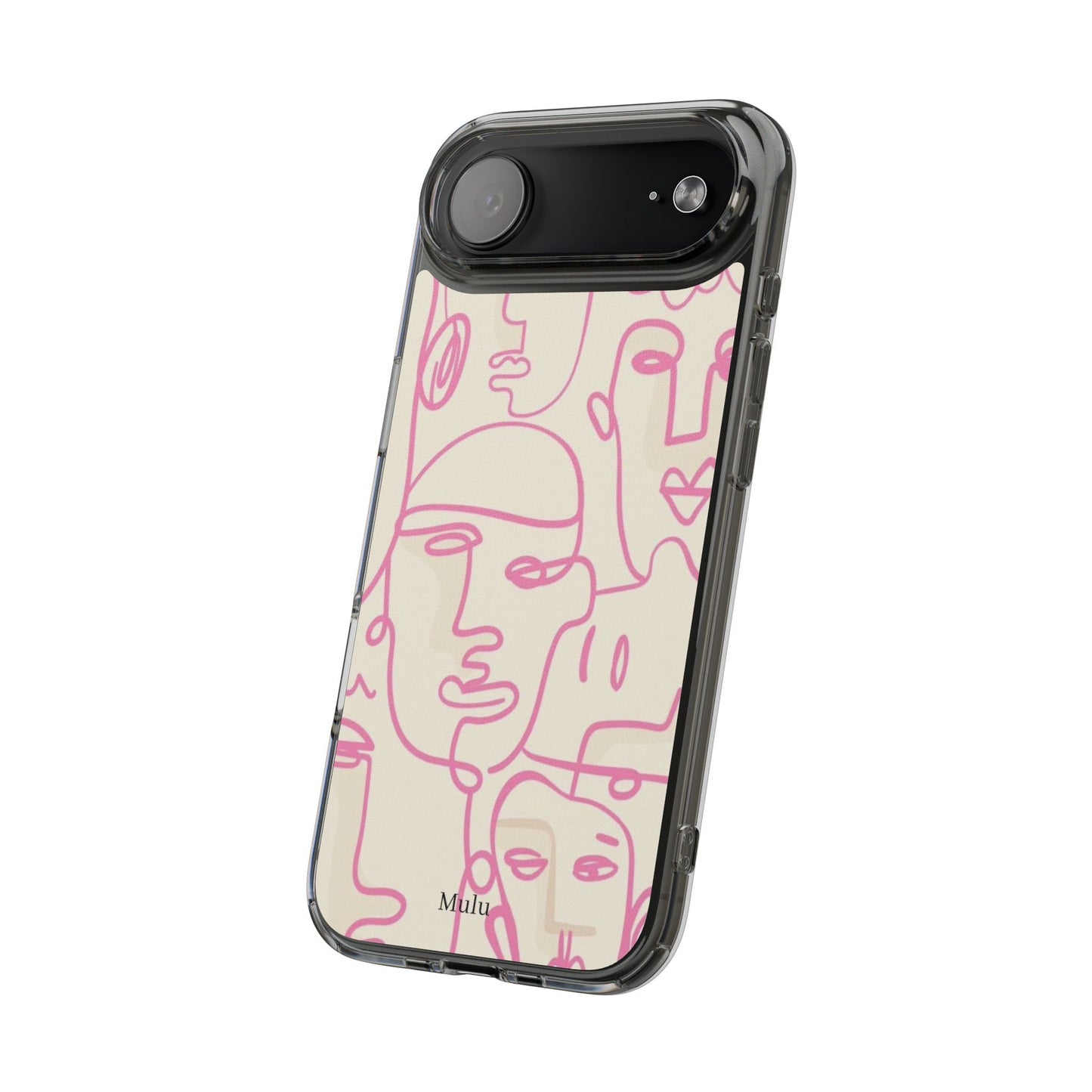 Clear Impact-Resistant Phone Case — Pink Minimalist Line Faces Design