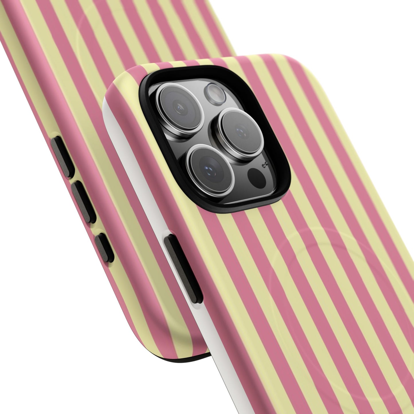 Striped Pink & Yellow Magnetic Tough Phone Case — Retro Pastel Protection