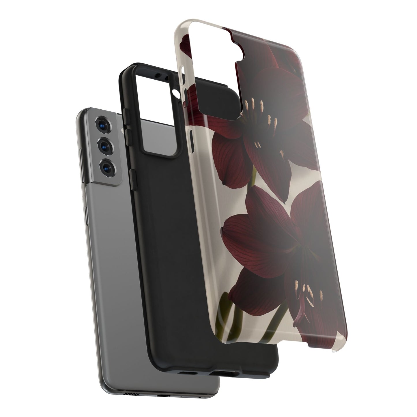 Amaryllis Noir Tough Phone Case — Dark Burgundy Floral Protective Cover