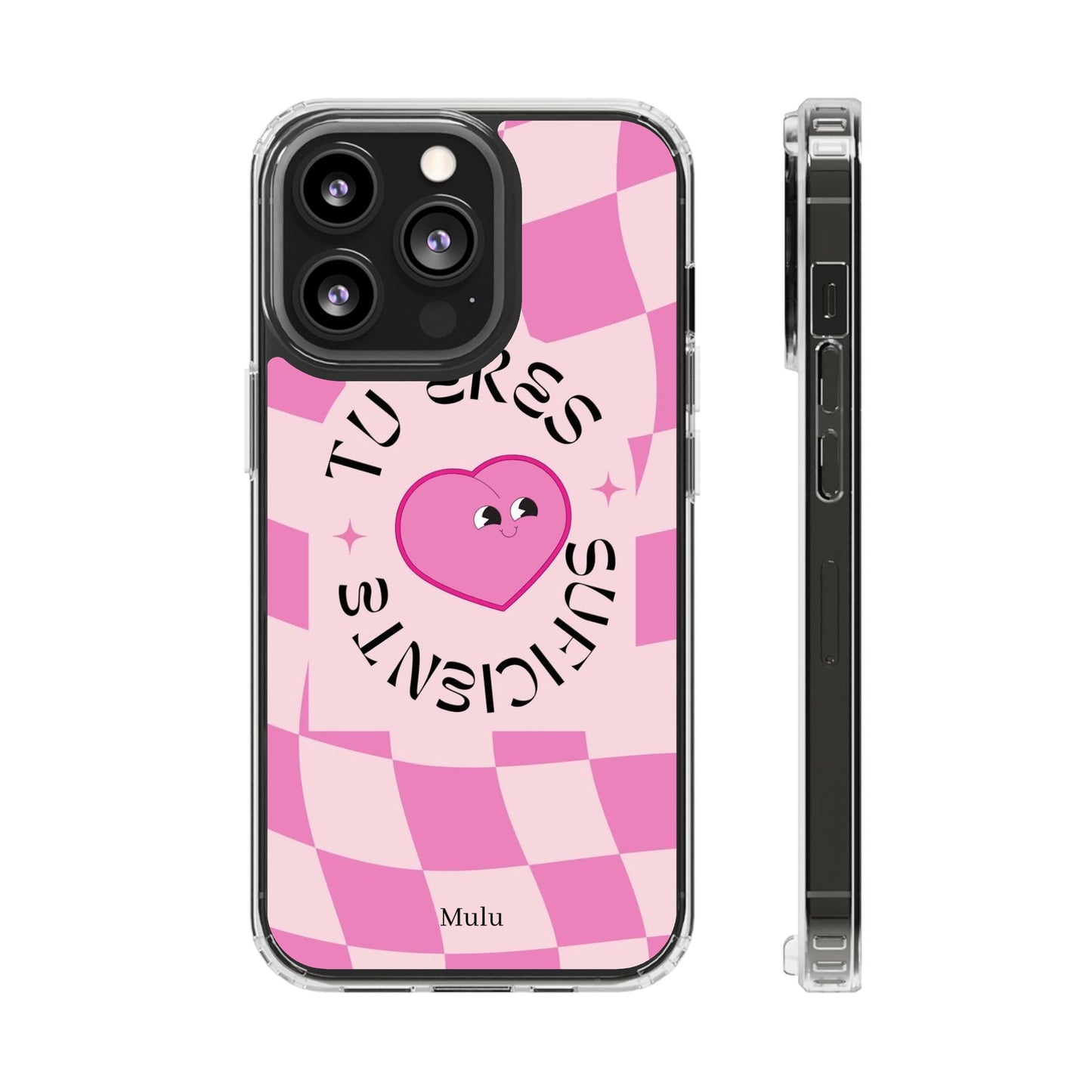 Clear Impact-Resistant Phone Case — Pink Checkerheart “Tu Eres Suficiente” Design