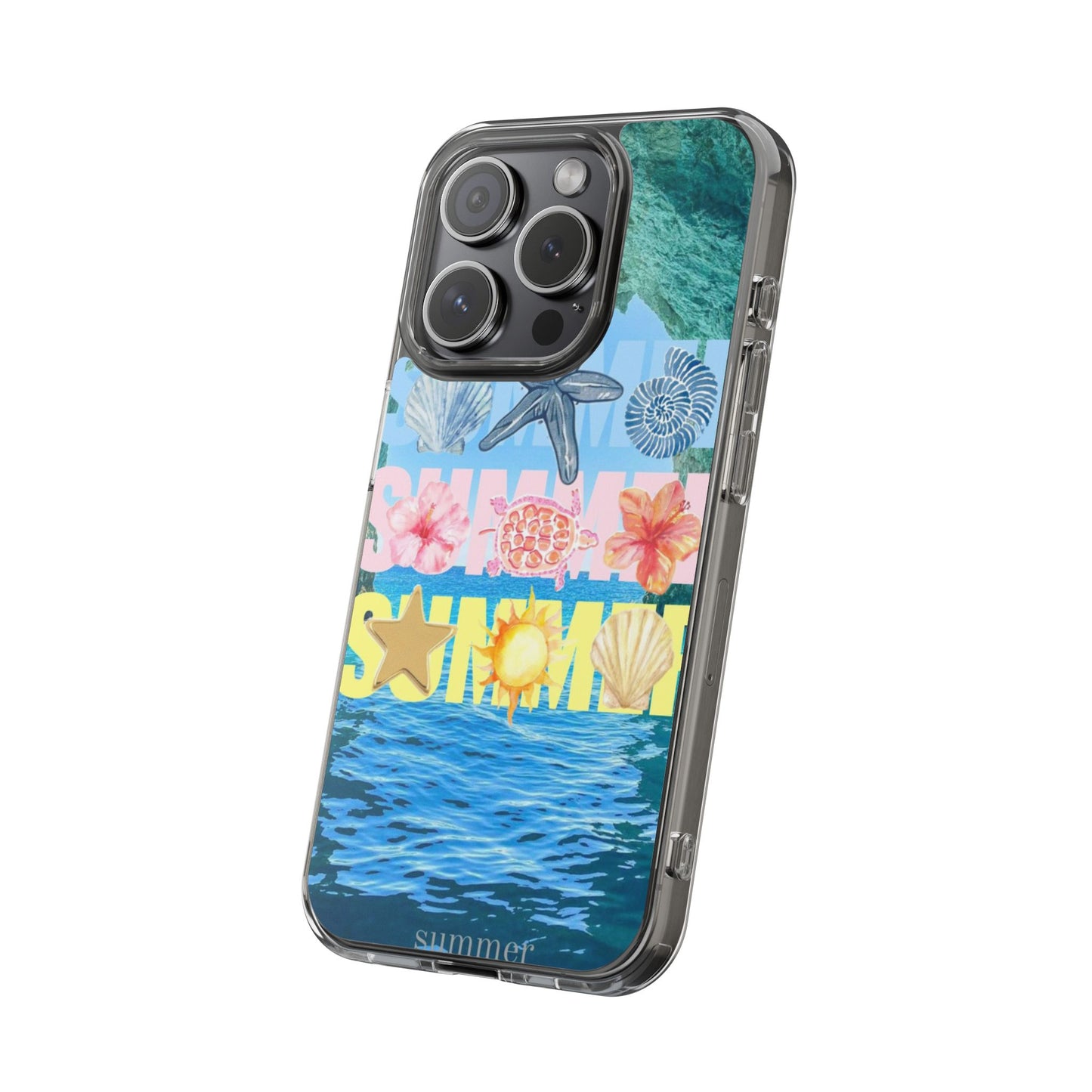 Clear Summer Beach Phone Case — Impact‑Resistant Tropical Design