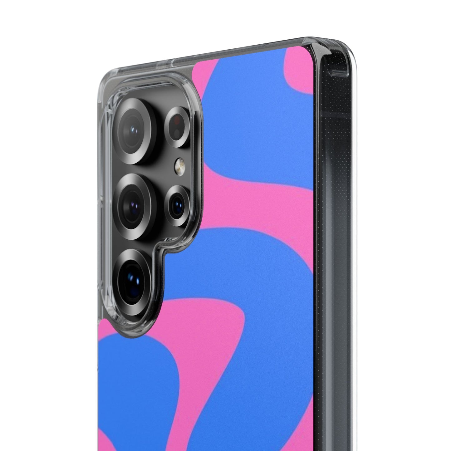 Clear Impact-Resistant Phone Case — Retro Blue & Pink Abstract Swirl