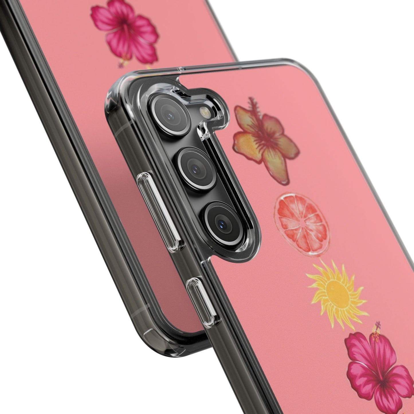 Clear Impact-Resistant Phone Case — Tropical Sun & Hibiscus Floral Design