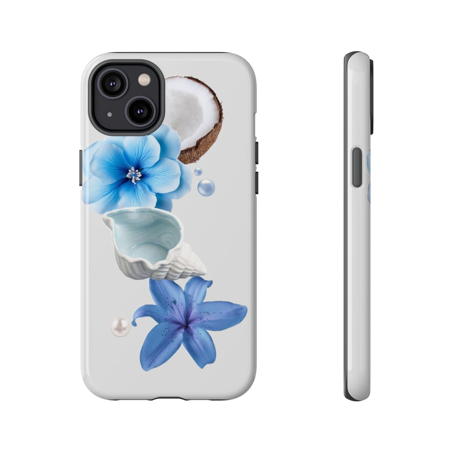 Tropical Blue Floral Phone Case — Coconut, Shell & Starfish Design