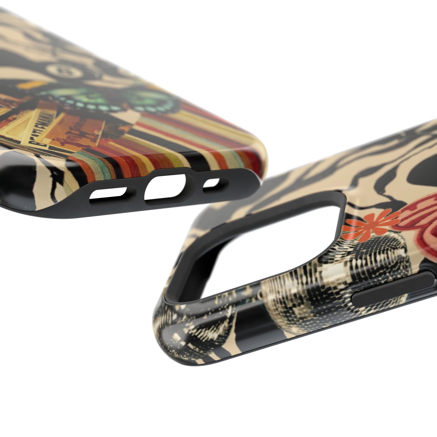Phone Case — Retro Collage Magnetic Impact-Resistant Case with Butterfly & Zebra Print