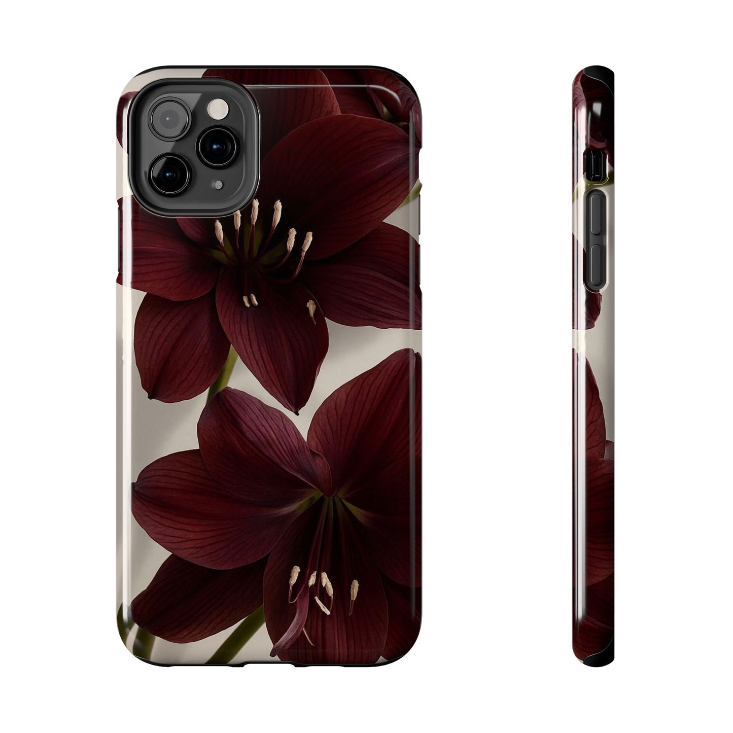 Amaryllis Noir Tough Phone Case — Dark Burgundy Floral Protective Cover
