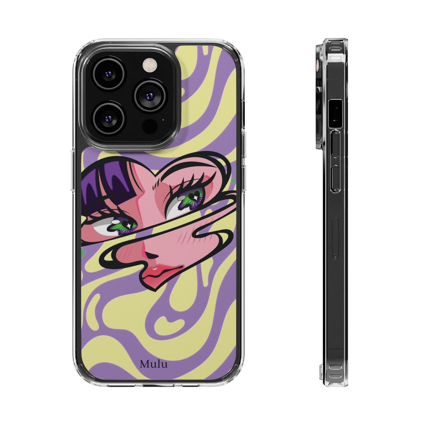 Clear Impact-Resistant Case — Retro Psychedelic Heart Face Design