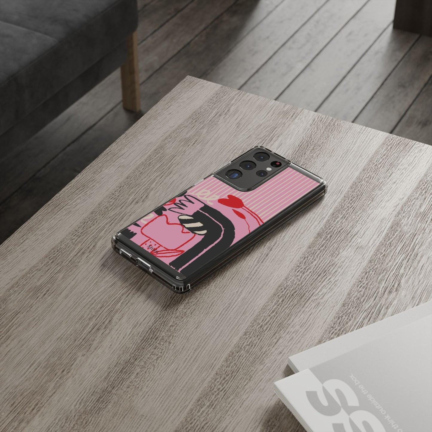 Clear Impact-Resistant Case — Pink Cute Heart Cartoon Design