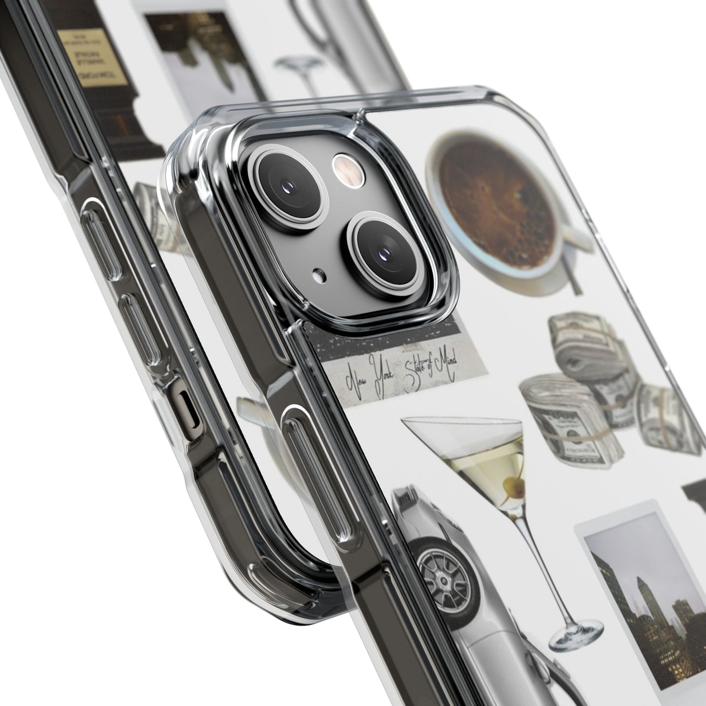 Clear Impact Phone Case — Luxe Collage (Leopard, Martini, Coffee & Vintage Car)