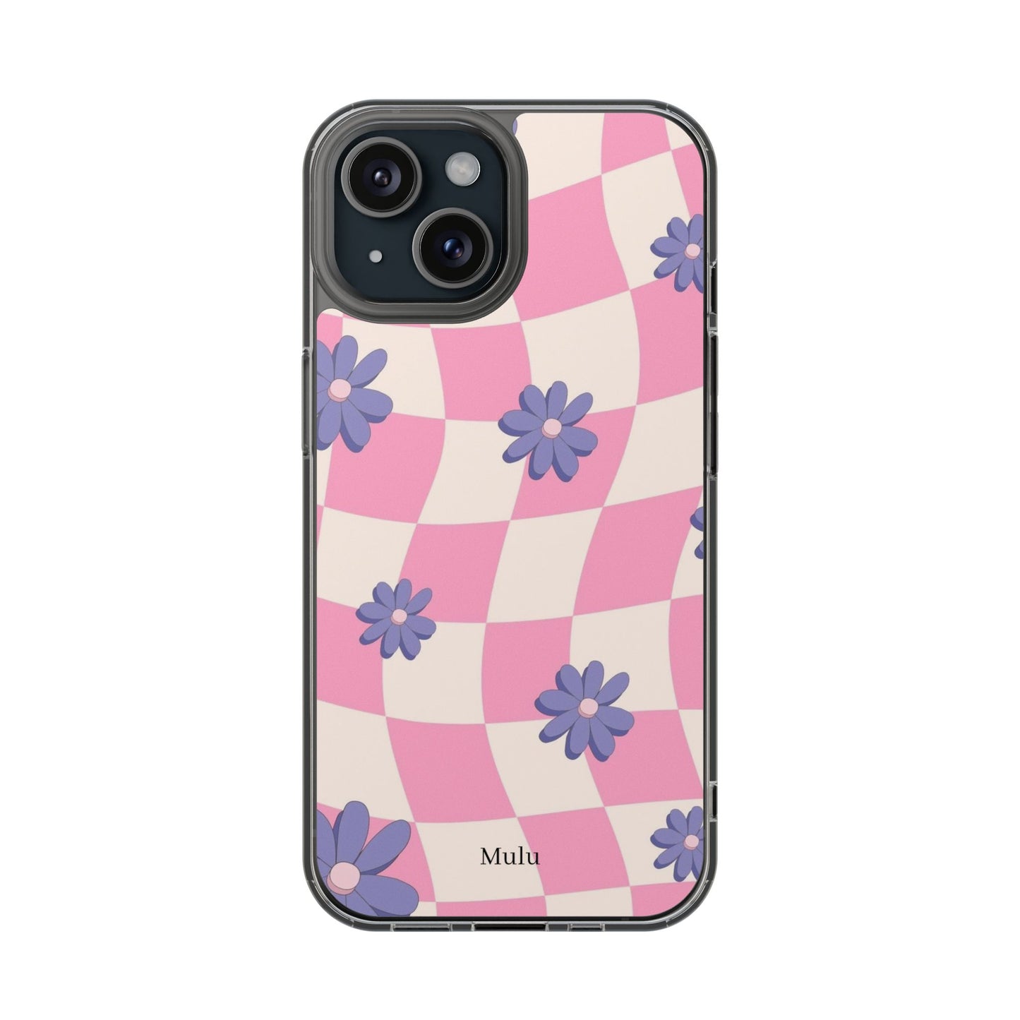 Clear Impact Phone Case — Pink Checkerboard with Purple Flowers