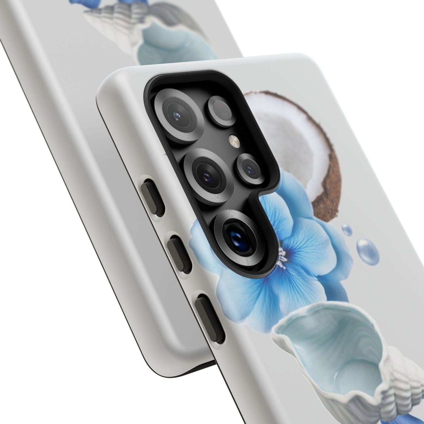 Tropical Blue Floral Phone Case — Coconut, Shell & Starfish Design