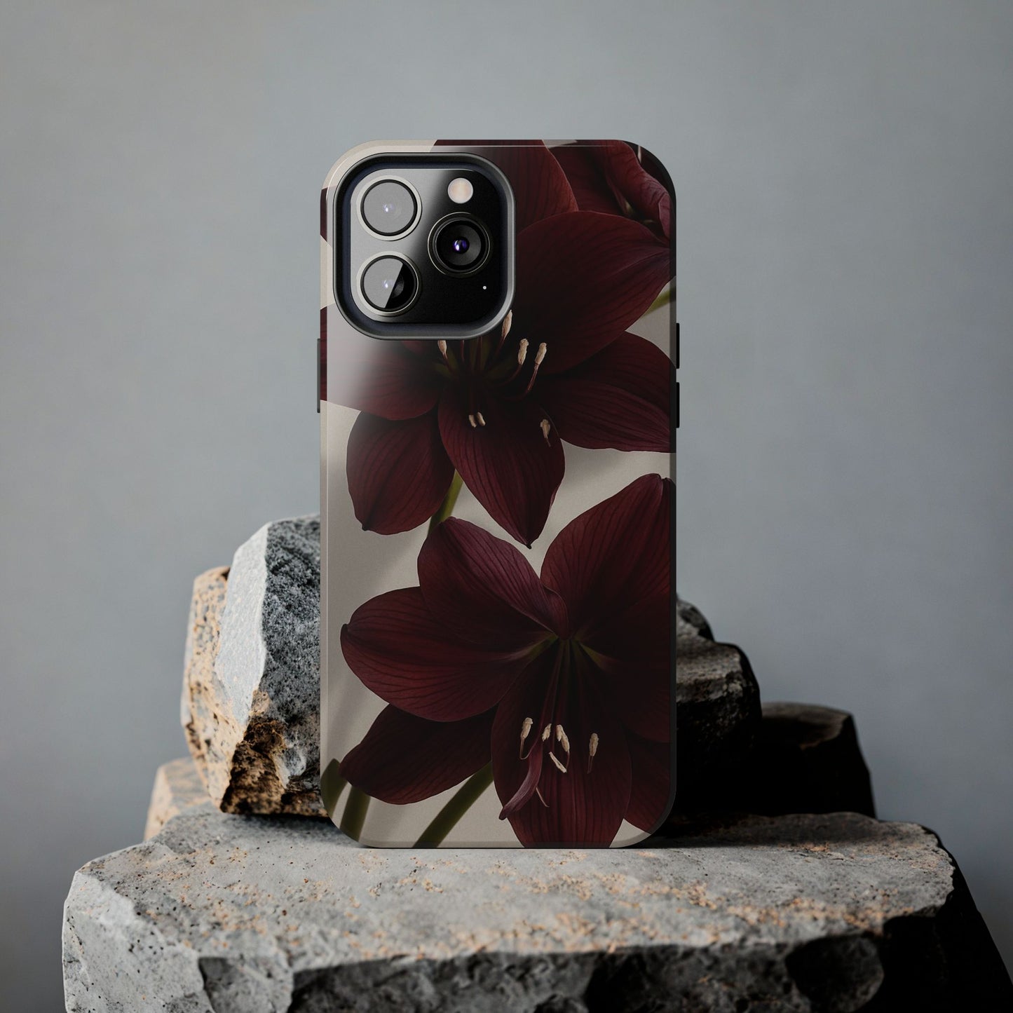 Amaryllis Noir Tough Phone Case — Dark Burgundy Floral Protective Cover