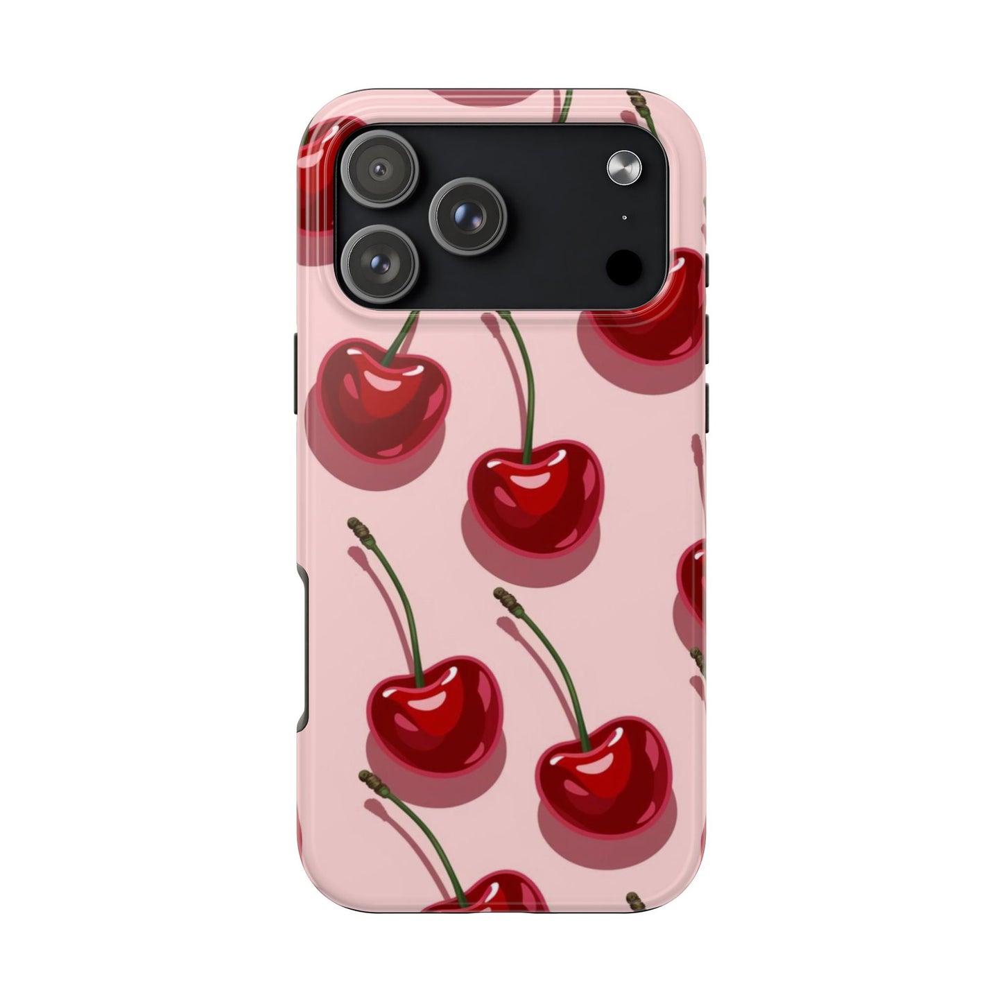Cherry Pattern Tough Phone Case — Retro Pink Cherry Print Protective Phone Case