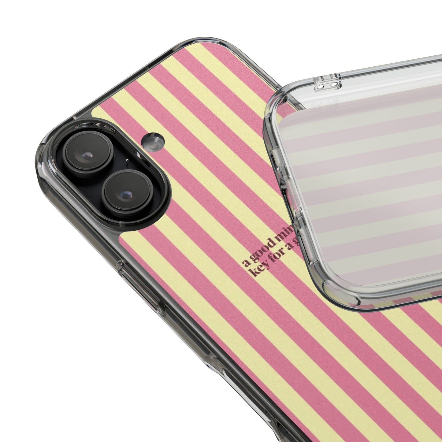 Striped Clear Phone Case — "A Good Mindset Is Key for a Good Life" Motivational iPhone Case