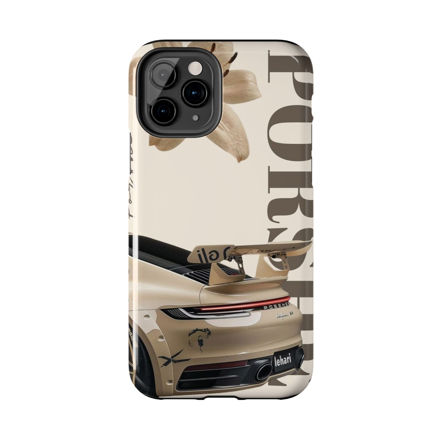 Tough Phone Case — Beige Sports Car Design with 'Tourist' Typography