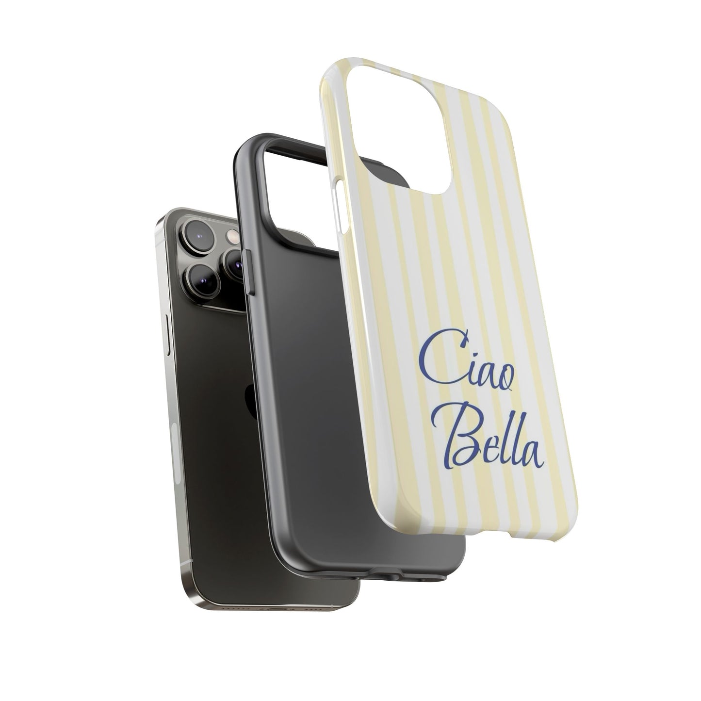 Ciao Bella Phone Case – Striped Elegant Italian Script Protective Cover