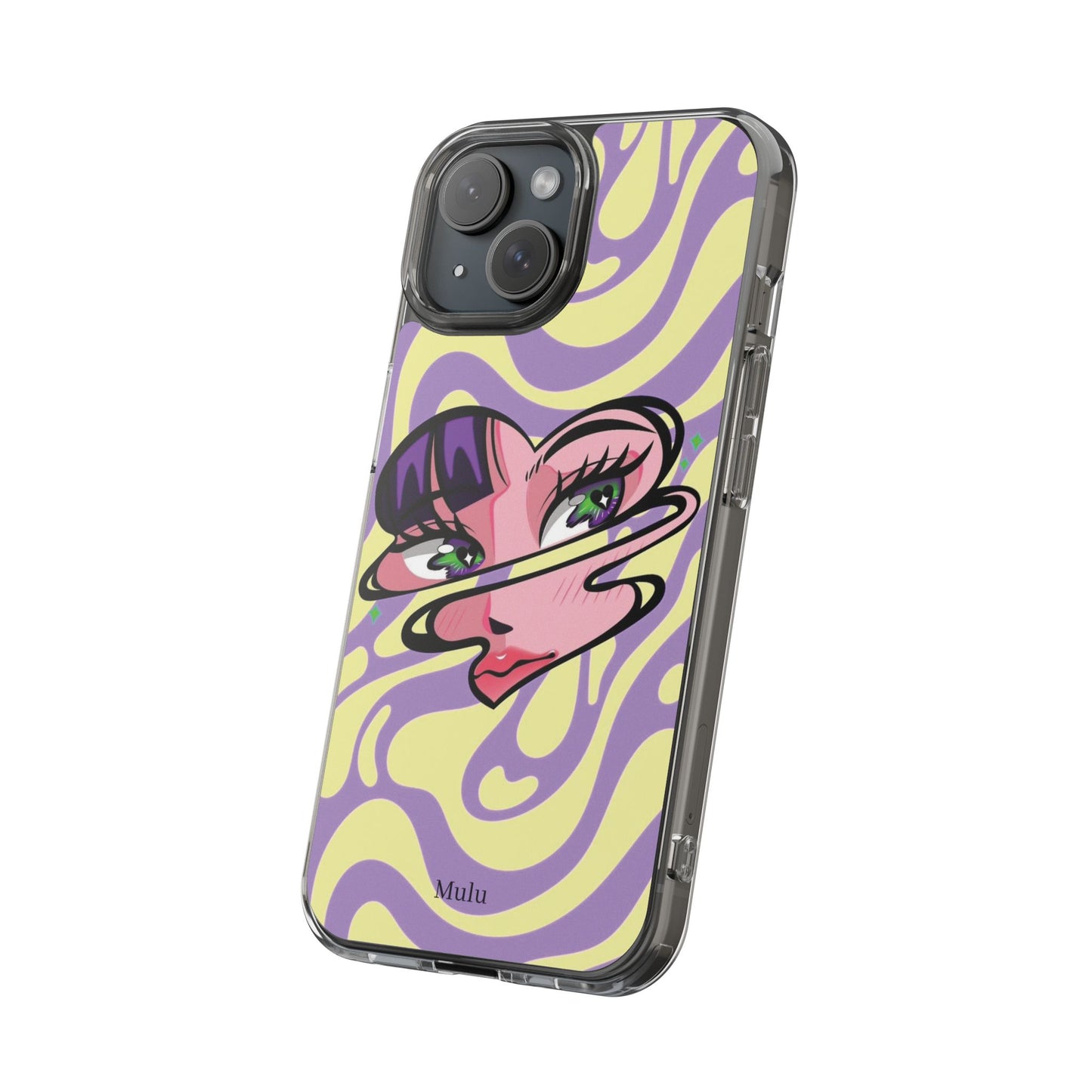 Clear Impact-Resistant Case — Retro Psychedelic Heart Face Design