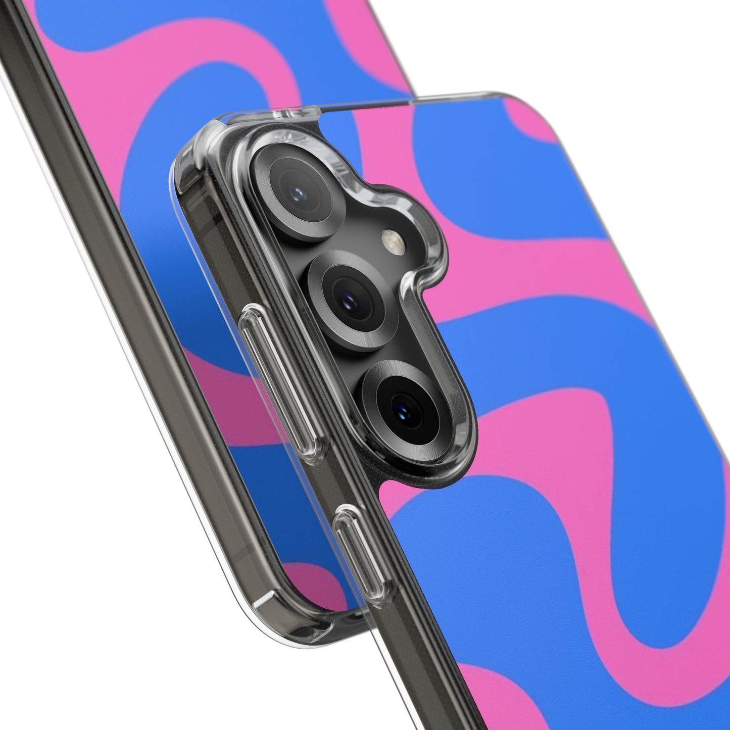 Clear Impact-Resistant Phone Case — Retro Blue & Pink Abstract Swirl