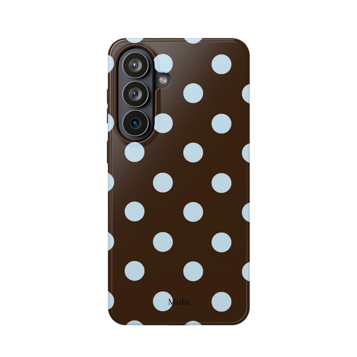 Polka Dot Magnetic Phone Case — Brown with Light Blue Dots, Impact-Resistant