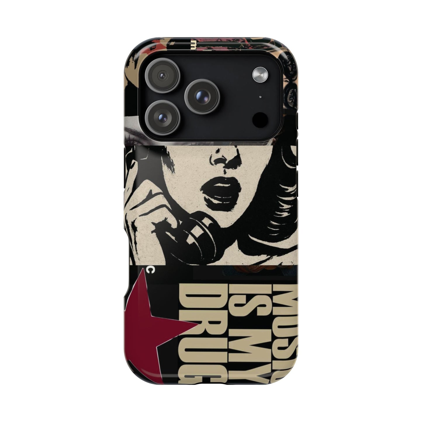 Magnetic Impact Phone Case — Retro Pop Art "Music Is My Drug" Design