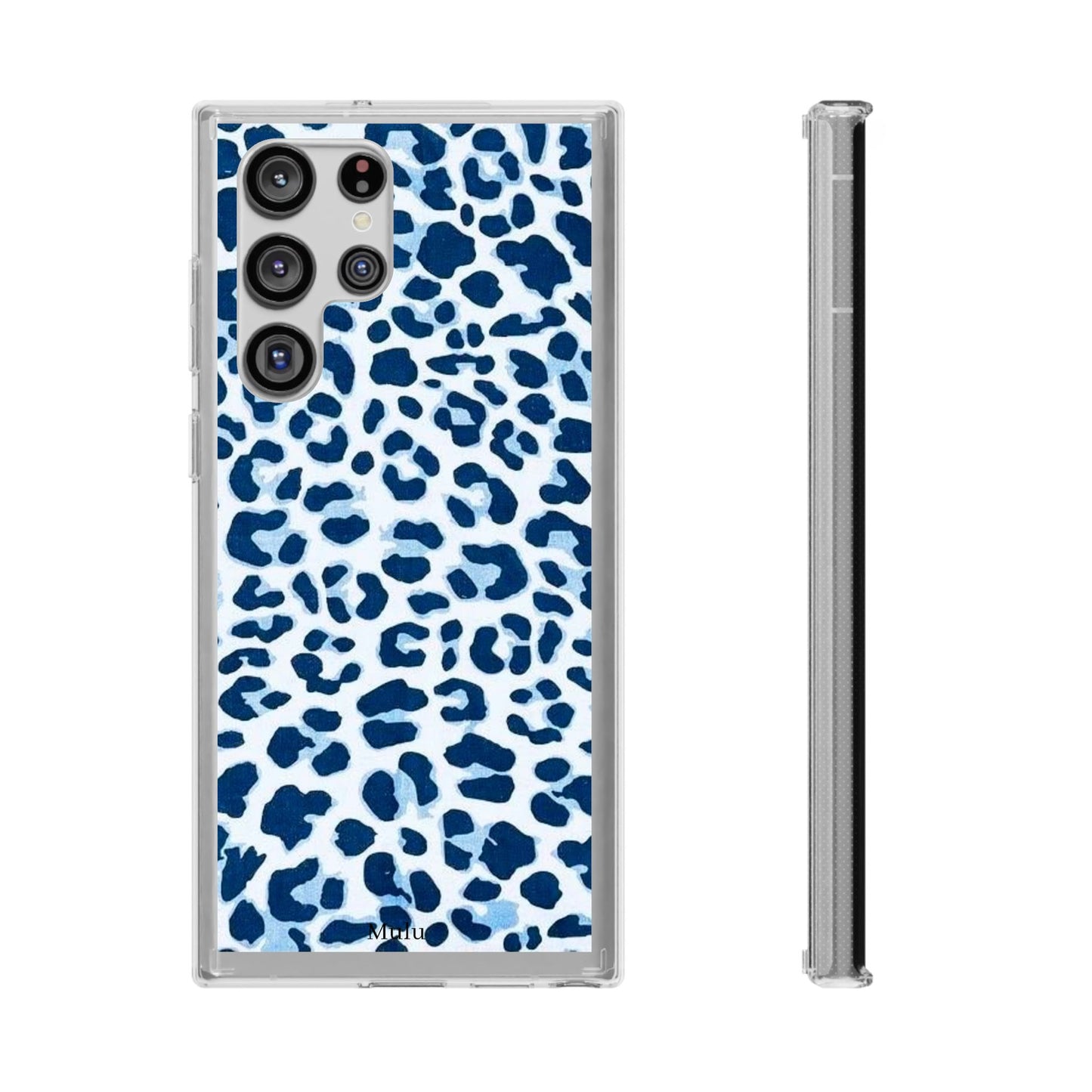 Clear Impact-Resistant Phone Case — Blue Watercolor Leopard Print